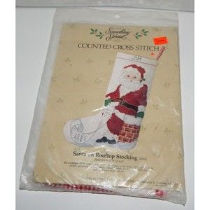 Something Special Counted Cross Stitch Santa on Rooftop Stocking